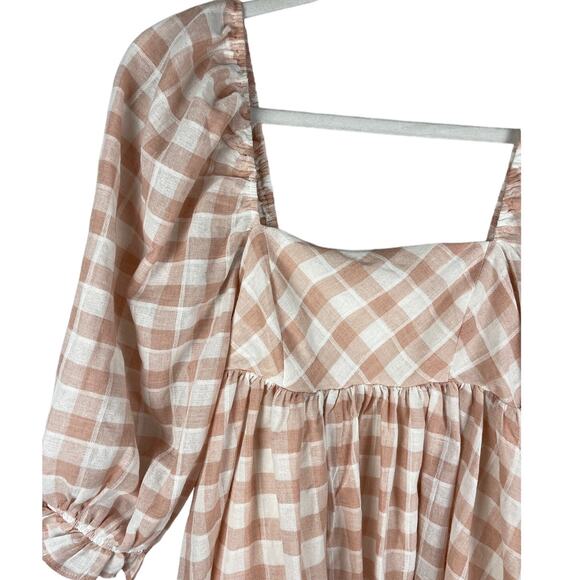Gypsy Rose Pink & White Gingham Babydoll Dress Puffed Sleeves Pockets Size Small - Picture 3 of 10